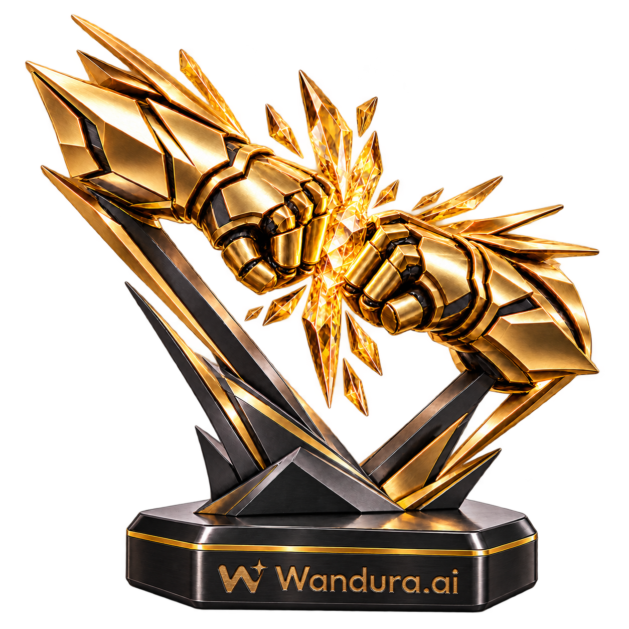 Gold Action Showdown trophy with engraved Wandura.ai logo