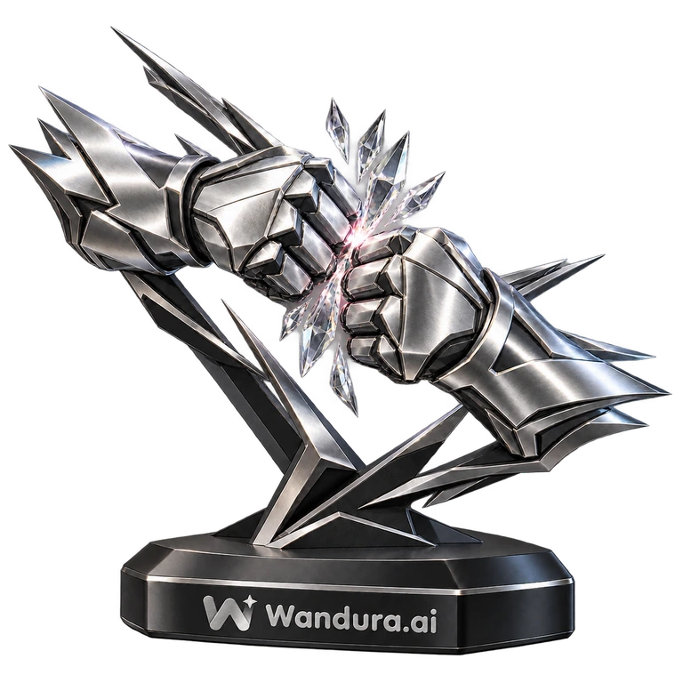 Silver Action Showdown trophy with Wandura.ai logo engraved into its metal pedestal